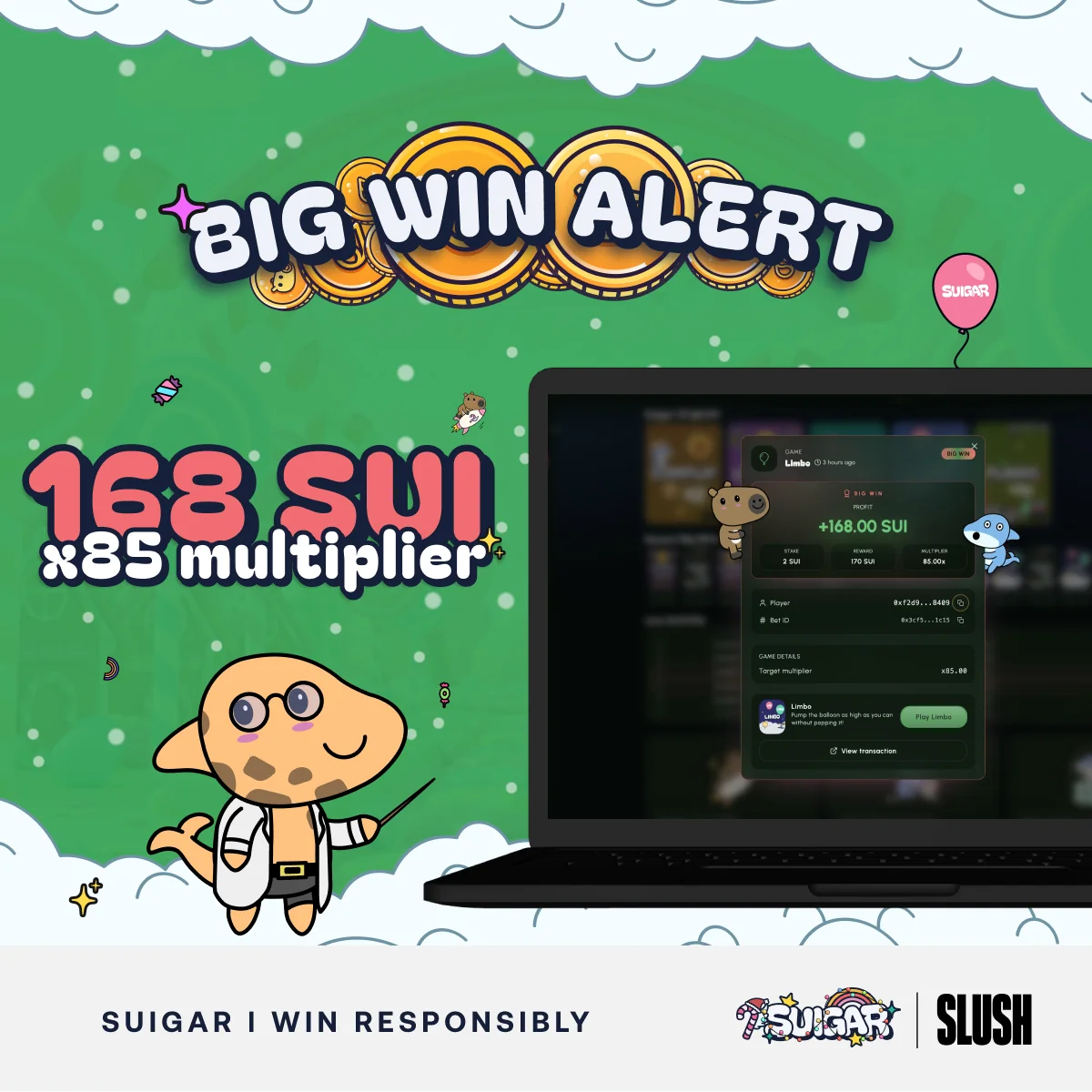Limbo big win 168 SUI — Suigar Casino